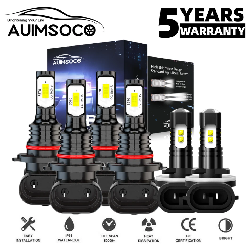 For Cadillac Eldorado 1992-2002 Front LED Headlights Hi-Low + FogLight Bulbs Kit - Image 1 of 4