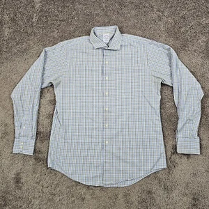 VINTAGE Brooks Brothers Shirt Mens Large L Blue Plaid Slim Fit Italy Made in USA - Picture 1 of 12