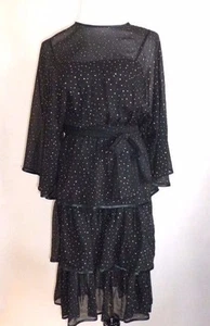 Vintage Anna Di Rossi, Milano, Black & Silver Silk Chiffon Tiered Dress, Euro 42 - Picture 1 of 8