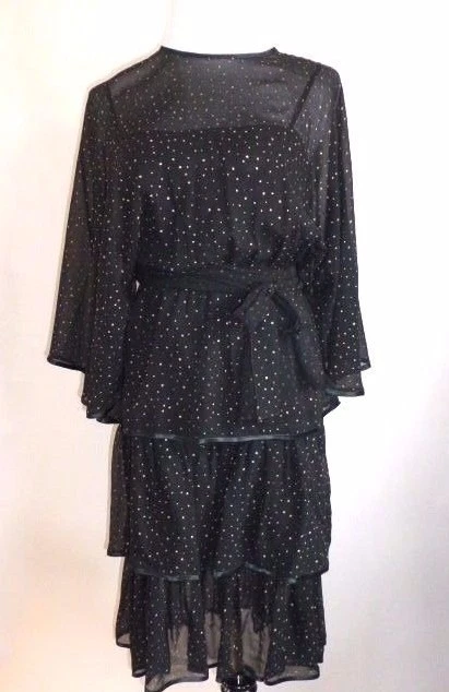 Vestido Vintage Anna Di Rossi, Milán, Negro y Plata Seda Gasa En Niveles, Euro 42 Foto 1 de 4