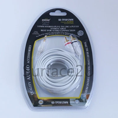 3.5mm Stereo Plug to 2 RCA Male Gold Plated AUX Audio Cable Extra Long 144" 12FT - Image 1 of 2