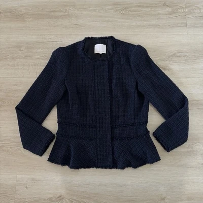 Blazer Rebecca Taylor Azul Peplum Boucle Tweed Talla 10 Foto 1 de 4