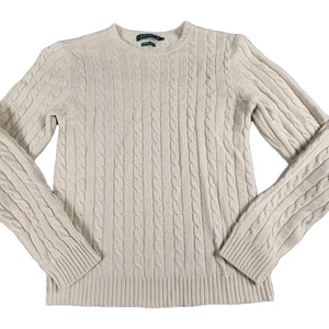 Lauren Ralph Lauren S 100% Cashmere Cable Knit Sweater Preppy Old Money Camel  - Picture 1 of 8
