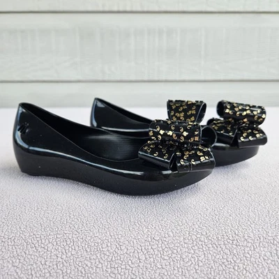 Melissa Mini Mel Ultragirl Dulce XVI Negro Dorado Jalea Arco Plano Niña Talla 11 Formal Foto 1 de 4