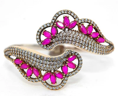 Ottoman Empire Style 8CT Treated Ruby & Topaz 925 Sterling Silver Bracelet - Image 1 of 3