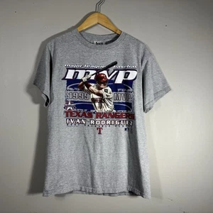 VTG Texas Rangers Ivan Rodriguez 1999 MVP MLB Grey T-Shirt Lee Sport Youth XL - Picture 1 of 16