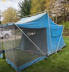 VINTAGE USED SEARS TED WILLIAMS CANVAS TENT 104” X104” Plus Screen Room As Is - Picture 1 of 15