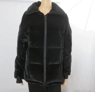 Chaqueta acolchada de terciopelo negro Badgley Mischka bolsillos con cierre de cremallera talla S nueva con etiquetas Foto 1 de 4