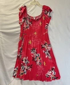 Vestido midi de sol con estampado floral rosa tejido suave de cena tórrida talla 2X - Imagen 1 de 11