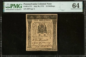1775 PENNSYLVANIA American Revolution Colonial Currency Bank Note PA-177, PMG 64 - Picture 1 of 6