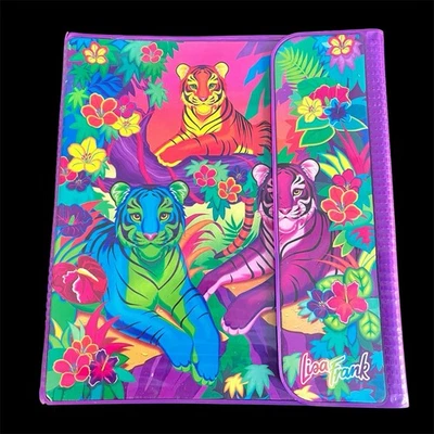 Carpeta de 3 anillos vintage años 90 Lisa Frank arco iris tres tigres trampero guardián LEER Foto 1 de 4
