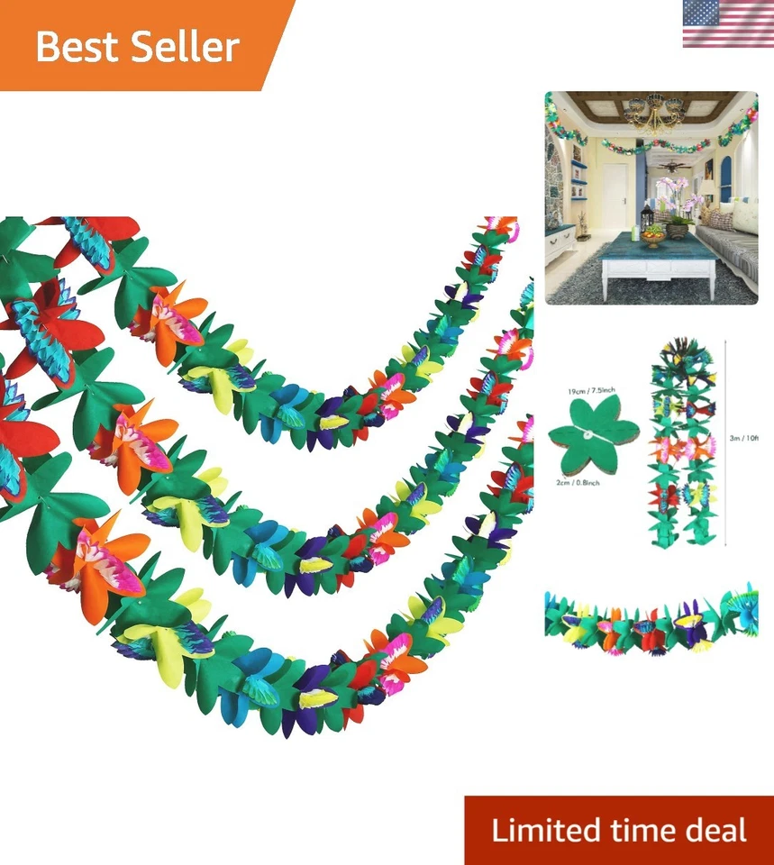 Paquete de 3 guirnaldas de flores de tejido tropical de 10 pies - reutilizables para celebraciones de verano Foto 1 de 4