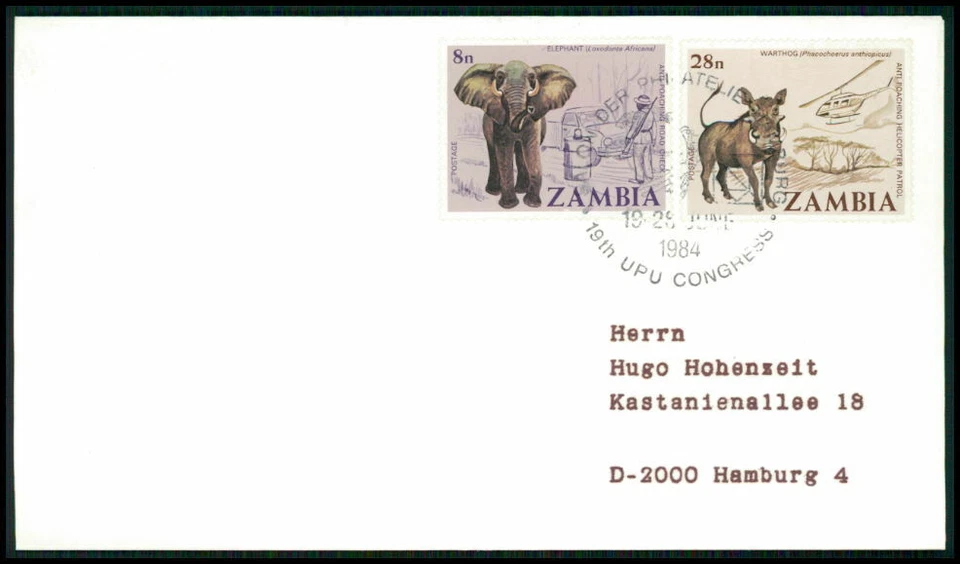 UPU КОНГРЕСС ГАМБУРГ 1984 ВЫСТАВКА ОБЛОЖКА ЗАМБИЯ САМБИЯ УНИКАЛЬНЫЙ!! fi03 - Изображение 1 из 2