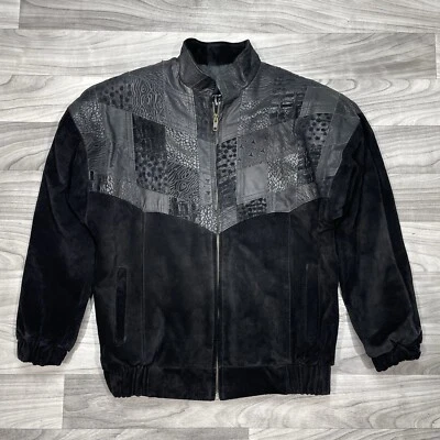 Chaqueta de bombardero de cuero gamuza vintage para mujer M COMINT hombrera cremallera negra años 80 Foto 1 de 4