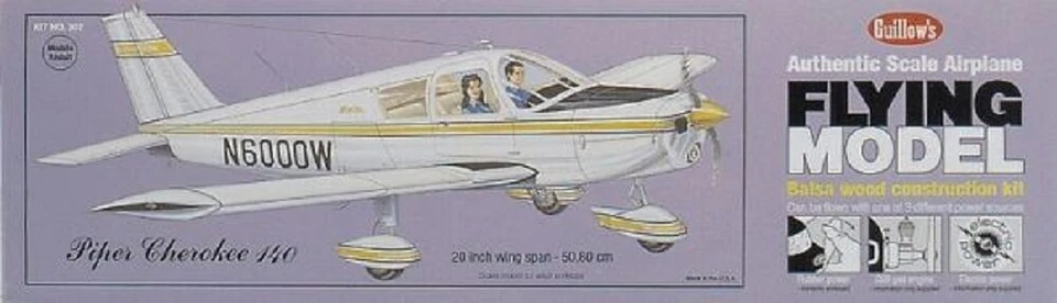 Guillow's Freiflugmodell Piper Cherokee 140 Wurfgleiter Holz 1:20 Balsabausatz - Bild 1 von 1