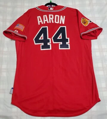 Camiseta deportiva auténtica Majestic, 48 XL ATLANTA BRAVES, HANK AARON, COOL BASE ON FIELD Foto 1 de 4