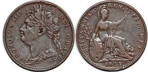 ROYAUME UNI FARTHING 1823 LETTER I FOR 1 KM#677 - Imagen 1 de 1