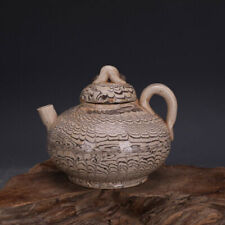 Chinese Tang Twisted Porcelain Gray Glaze Black Stripe Pattern Teapot 5.12 inch