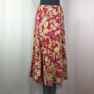 Emma James Maxi Skirt Women 16 Yellow Floral Linen Blend Zip Maxi - Picture 1 of 7