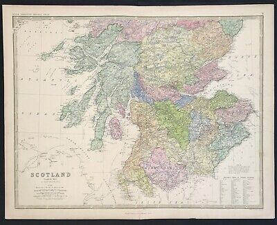 Map Of Scotland South Large Keith Johnston Royal Atlas Original And Colour 1869 • 61.30£