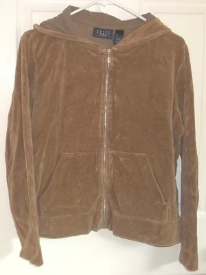 Mujer LIZ CLAIBORNE ~ CHAQUETA CON CAPUCHA MARRÓN ~ PEQUEÑA ~ CREMALLERA COMPLETA Sudadera CRAZY HORSE Foto 1 de 4