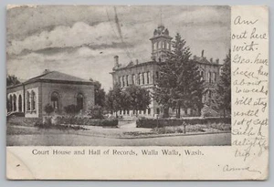 Walla Walla Washington~B&W Closeup of Courthouse & Hall of Record~c1905 Postcard - Picture 1 of 2