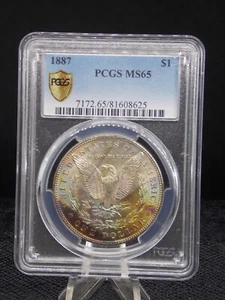 UNITED STATES 1887 PHILADELPHIA MORGAN SILVER DOLLAR SLABBED PCGS MS 65 COLOR - Picture 1 of 2