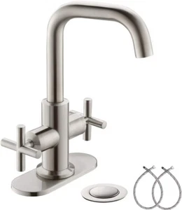Durable 2-Handle Brushed Nickel Centerset Faucet - Easy Install & Water Saving - Picture 1 of 11