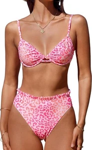 CUPSHE Women Swimsuit Bikini Set High Waisted Push Up Cheeky Two Piece Small - Picture 1 of 7