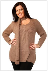 JERSEY DE PUNTO SUAVE MANGA LARGA CON BUFANDA TALLA GRANDE MARRÓN 650  - Imagen 1 de 1