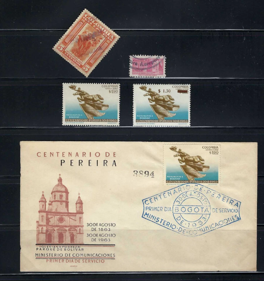 ''PEREIRA''    CENTENARIO  F.D.C + STAMPS MNH- Cancel AEREPUERTO  RARE  1963 - Image 1 of 1