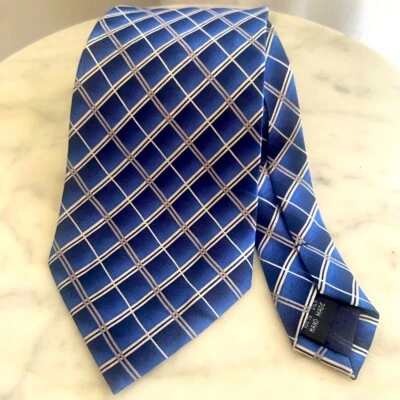 Corbata PIERRE CARDIN Múltiple Azul Diaganol Rayas Cuadros 100% Seda Foto 1 de 4
