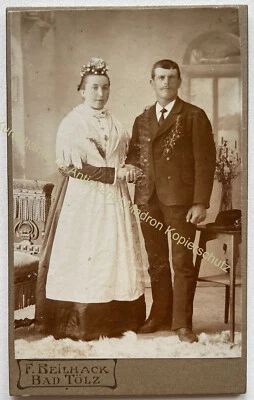 orig. CDV Foto Fotografie Personen um 1880 Beilhack Bad Tölz Tracht Hochzeit - Bild 1 von 2