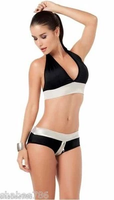2079 Negro Plata Bikini Halter Lencería Club GoGo Ropa de Baile Sexy Rave S M L XL Foto 1 de 3
