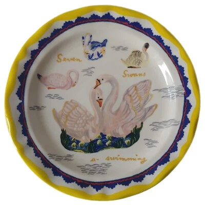 ANTHROPOLOGIE Nathalie Lete Twelve Days Christmas Seven Swans Swimming Salad Dessert Plate NEW