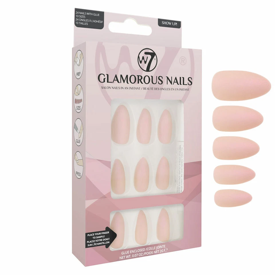 W7 Cosmetics Glamorous Nails - Show Up! Baby Pink False Fake Long Glue Strong - Image 1 of 1