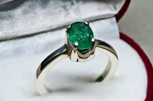 Natural Green Emerald/ Sapphire 925 Silver/ 14k Handmade Women Solitaire Ring - Picture 1 of 83