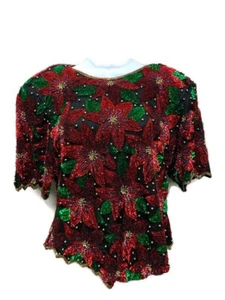 Vintage Laurence Kazar formelles Abend Perlen Weihnachtsstern Weihnachten Top Gr. XL - Bild 1 von 10