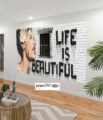 36" x 24"  STREET ART CANVAS PRINT Life is beautiful Andy Baker poster - Image 1 of 4