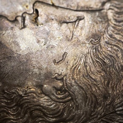 1921 $1 Morgan Silver Dollar - Error Stk Thru - Watercolor Toning - BU - D4668 - Image 1 of 4