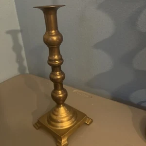 Antique 19th Century or Older Brass Candlestick Candle Holder w/ Square Base - Picture 1 of 3