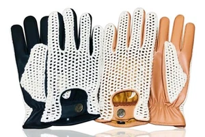 REAL LEATHER CROCHET/MESH UNLINED MEN'S FASHION DRIVING GLOVES  - Picture 1 of 3
