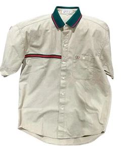 Vintage 80-90er Herren Gucci Hemd Gr. L Polo Baumwolle Knopfleiste Khaki Hellbraun Ineinandergreifend - Bild 1 von 23