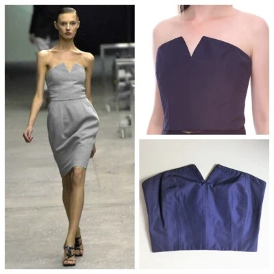 New YVES SAINT LAURENT SS 2009 Silk Corset Top 38 M France Blue Stefano Pilati - Image 1 of 4