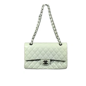 CHANEL Light Mint Green Quilted Patent MEDIUM CLASSIC Double Flap Shoulder Bag - Picture 1 of 18
