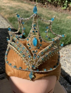 Professionelles Ballett Tiara Kopfstück Gold AB Kristall Türkis Gamzatti Odaliske - Bild 1 von 3