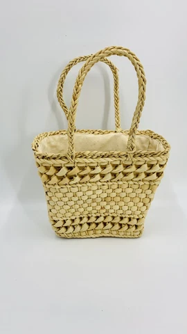 Vintage Small Decorative Weaved Straw Shopping Basket Handmade Cover