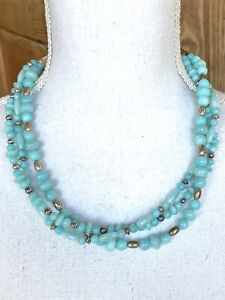 Carolyn Pollack Sterling Silver & Amazonite Triple Strand Beaded Necklace 17-21"