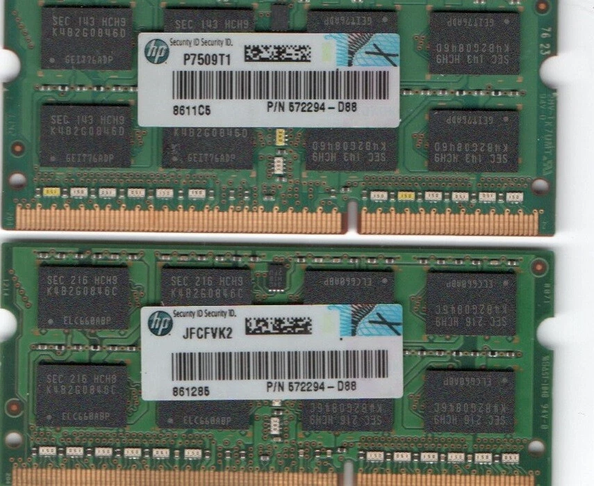 8GB (2x4GB Kit) P/N HP 572294-D88 1333MHz PC3-10600 1333MHz DDR3 Laptop Memory  - Image 1 of 1