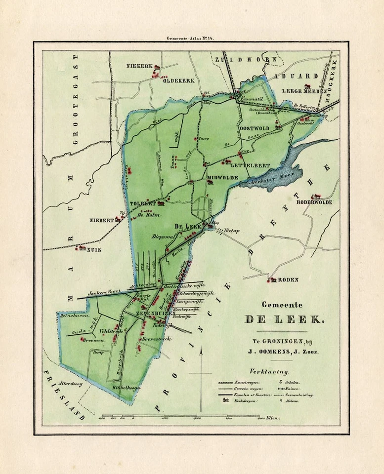 ANTIQUE MAP-HOLLAND-TOWN PLAN-DE LEEK-GRONINGEN-OOMKENS-1862 - Image 1 of 1